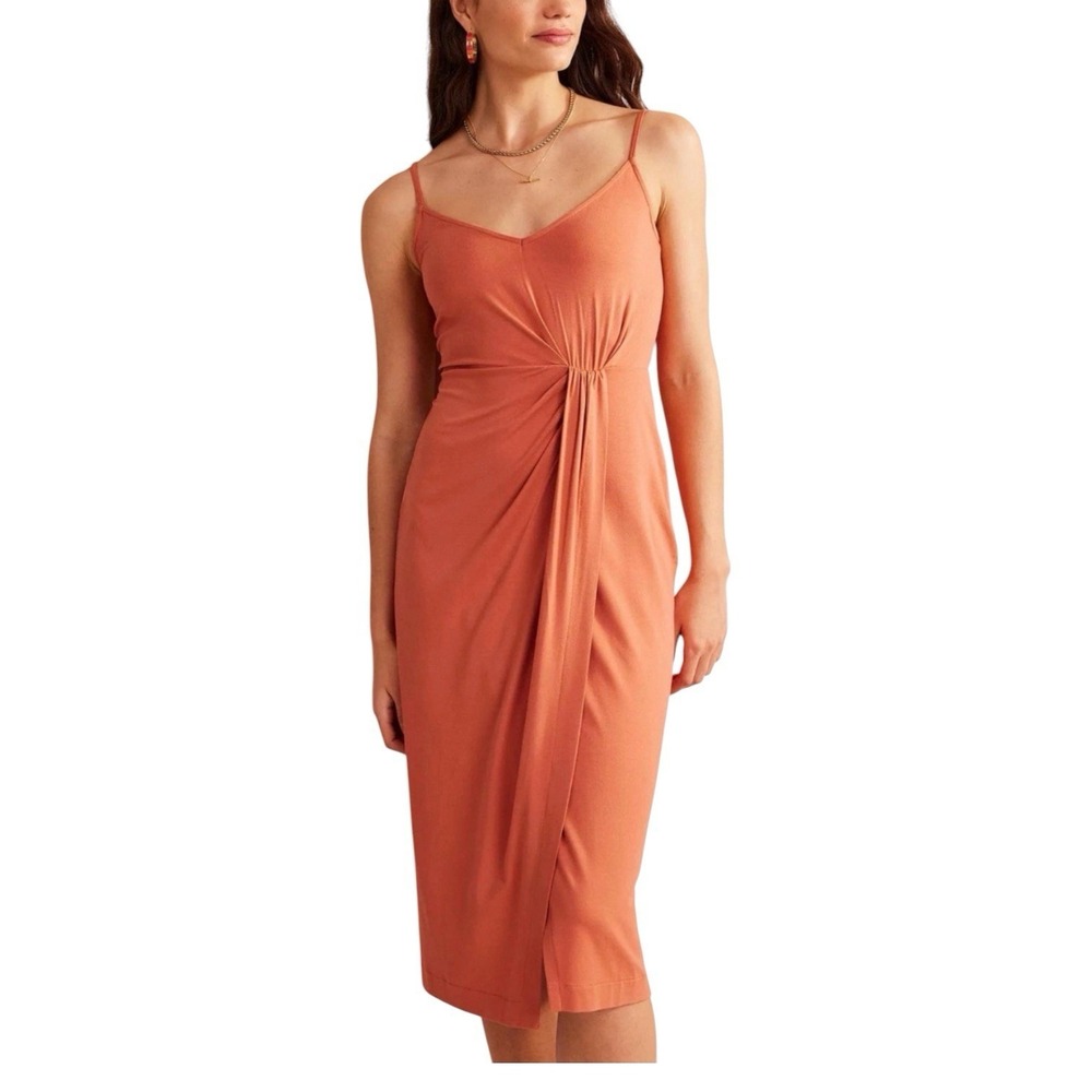 Boden Gathered Jersey Midi Wrap Dress 12 Coral NWT Stretch‎ Flattering Drape